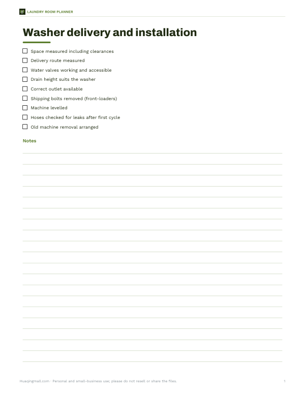 Preview of Printable Washer Installation Checklist