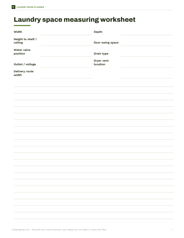 Preview of Printable Laundry Space Measuring Worksheet